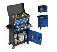 Relaxdays Carro de taller con cajones, cerradura azul,negro,plata