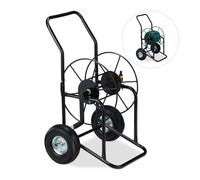 Relaxdays Carro enrollador para manguera negro negro,plata