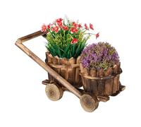 Relaxdays Carro Jardinera con 2 Macetas, Carrito para Plantar Flores, 19 x 17,5 x 37 cm, Macetero de Madera, Marrón