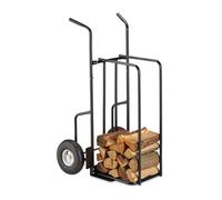Relaxdays Carro leña metálico XL negro,plata