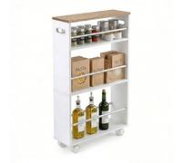 Relaxdays Carro para Huecos, 80x15x45 cm, estantería Estrecha para baño y Cocina, 4 baldas, Ruedas y 2 Asas, Blanco