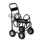 Relaxdays Carro para Manguera, Cuatro Ruedas de Goma, XL, con manivela, para 60m, Metal, 114 x 64 x 90 cm, 1 Ud., Negro