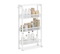 Relaxdays Carro para nichos, 77 x 13 x 45,5 cm, estantería Estrecha para baño y Cocina, 4 Niveles, Carrito Metal, Blanco