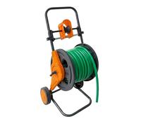 Relaxdays Carro portamangueras 60 m, Conector Clic, guía, 2 Ruedas, plástico y Acero, Gris/Naranja 86x41x37 cm