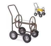 Relaxdays Carro portamangueras con 4 neumáticos marrón,negro,gris