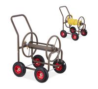 Relaxdays Carro portamangueras con 4 neumáticos marrón,rojo,negro