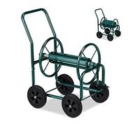Relaxdays Carro Portamangueras, hasta 60 m, 4 Ruedas Neumáticas, Acoplamiento por Clic, Soporte Mangueras Metal, Verde