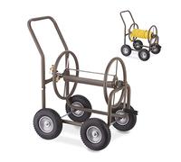 Relaxdays Carro portamangueras con 4 neumáticos marrón,negro,gris