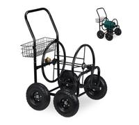 Relaxdays Carro portamangueras negro 4 ruedas negro