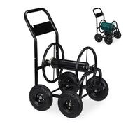 Relaxdays Carro portamangueras negro 4 ruedas negro