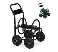 Relaxdays Carro portamangueras negro 4 ruedas negro