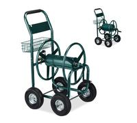 Relaxdays Carro portamangueras verde 4 ruedas verde oscuro