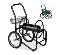 Relaxdays Carro XL de metal para manguera de riego negro