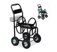 Relaxdays Carro XL enrollador de mangueras negro,plata