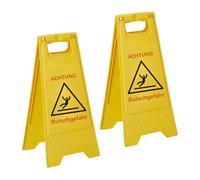 Relaxdays Cartel de Advertencia Doble Cara Plegable, plástico Amarillo, 59x29x23 cm, Riesgo de resbalones