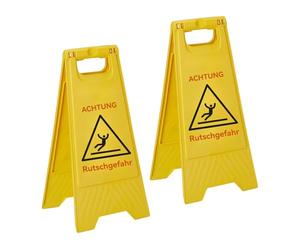 Relaxdays Cartel de Advertencia Doble Cara Plegable, plástico Amarillo, 59x29x23 cm, Riesgo de resbalones