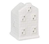 Relaxdays Casita Portavelas de Cerámica, Casa de Luz, 1 Vela de Té, 11 x 7 x 6,5 cm, Portacandelitas Decorativo, Blanco