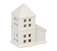 Relaxdays Casita Portavelas de Cerámica, Casa de Luz para 1 Vela de Té, 11,5 x 9,5 x 6 cm, Portacandelitas, Blanco