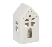 Relaxdays Casita Portavelas de Cerámica, Casa de Luz para 1 Vela de Té, 12 x 6,5 x 6 cm, Portacandelitas, Blanco