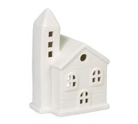 Relaxdays Casita Portavelas de Cerámica, Casa de Luz para 1 Vela de Té, 13,5x10x7 cm, Portacandelitas Iglesia, Blanco