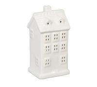 Relaxdays Casita Portavelas de Cerámica, Casa de Luz para 1 Vela de Té, 14,5 x 7 x 6 cm, Portacandelitas, Blanco