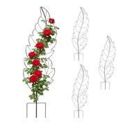 Relaxdays celosía, Juego de 4, HxB: 100 x 30 cm, Forma de Hoja, Metal, Soporte para trepadoras, jardín y macetas, marrón