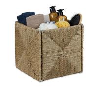 Relaxdays Cesta Almacenaje, Cuadrada, Hierba Marina, Caja Organizadora Trenzada, Baño y Salón, 30 x 30 x 30 cm, Natural