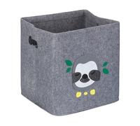 Relaxdays Cesta Almacenaje Infantil, Caja Bebé, Ropa, Fieltro, Plegable, 33x33x33cm, Diseño Perezoso, Gris