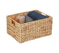 Relaxdays Cesta Almacenaje, Rectangular, Jacinto de Agua, Caja Organizadora Tejida, Baño y Salón, 19x28x37 cm, Natural