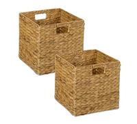 Relaxdays Cesta Almacenaje, Set de 2, Jacinto de Agua, Ropa, Juguetes, 30x30x30 cm, Cestita Trenzada Estantería, Natural