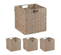 Relaxdays Cesta Almacenaje, Set de 4, Hierba Marina, Diseño Tejido, Ropa, Juguetes, 30x30x30cm, Caja Estantería, Natural