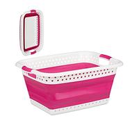 Relaxdays Cesta Colada Plegable, Cesto Ropa Limpia, Sucia, Barreño, Plástico-Silicona, 1 Ud., 27 x 61 x 45,5 cm, Fucsia