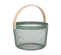 Relaxdays Cesta de Almacenaje Acero con Asa, Redonda, Caja Organizadora de Metal y Madera, Cocina, Baño, Salón, Colores