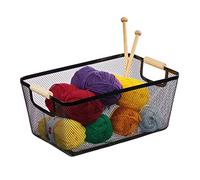 Relaxdays Cesta de Almacenaje Asas Madera, Rectangular, Caja Organizadora Metal, 16,5x37x22,5cm, Cocina, Baño, Negro