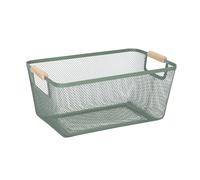 Relaxdays Cesta de Almacenaje con Asas de Madera, Rectangular, Metal, 16,5x37x22,5cm, Cocina y Baño, Variados