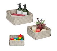 Relaxdays Cesta de Almacenaje en 3 Tamaños, Cajas Organizadoras, Tejidas, Plástico, Estructura Metálica, para Baño, Gris