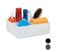 relaxdays Cesta de almacenaje para baño, Cuatro Compartimentos, Neceser, Organizador, 10x32x27 cm, 1 Ud., Blanco