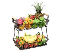Relaxdays Cesta de frutas metálica de 2 pisos marrón claro,negro