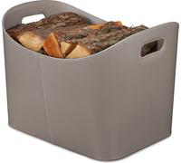 Relaxdays, cesta de madera para leña, tamaño XL, fabricada en cuero sintético, cesta estable para leña con asas de transporte, ideal para leña de combustión y chimenea, cesta multiusos, color gris osc