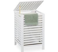 Relaxdays, cesta de ropa, con bolsa interior extraíble, 63 litros, dimensiones: 65,5 x 45 x 45 cm, recogedor de ropa con tapa, madera de nuez, blanco