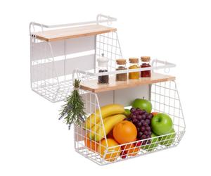 Relaxdays Cesta frutera magnética de pared 2 uds blanco,marrón claro