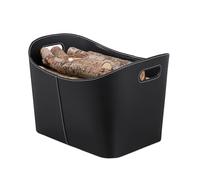 Relaxdays Cesta Leña con Asas, Leñero Interior, Cuero Sintético, 35,5 x 55 x 42,5 cm, Negro
