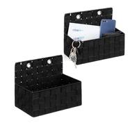 Relaxdays Cesta Organizadora Colgante, Set de 2, Efecto Trenzado, Negro | Baño, Pasillo, Cestita Pared, 20 x 25 x 16,5 cm