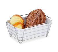 Relaxdays Cesta Pan con Forro de Tela, Rectangular, Cesta de Desayuno para Pan, Canasta de pan 10 x 23,5 x 17 cm, Blanco