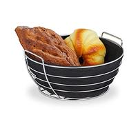 Relaxdays Cesta pan redonda metal forro de tela negro,plata