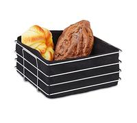 Relaxdays Cesta Pan Metal, Forro Tela, Panadera Moderna, Cesto Panadero Acero Inoxidable, 10,5 x 23 x 23 cm, Color Negro