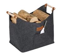 Relaxdays Cesta para Leña de Fieltro, 50L, Canasto con Asas para Troncos de Madera, Pellets, 40x51x32 cm, Interior, Gris