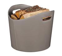 Relaxdays Cesta para Leña Piel Sintética L, Canasto para Troncos con Asas, para Madera de Chimenea, Gris Oscuro