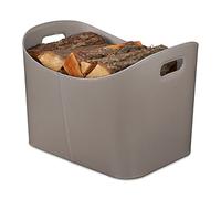 Relaxdays Cesta para Leña Piel Sintética XL, Canasto para Troncos con Asas, para Madera de Chimenea, Gris Oscuro
