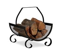 Relaxdays Cesta para Leña Vintage con Asa, Acero, Negro, 40 x 33 x 38 cm | Cesta para leña de metal, (Al x An x Fon) 40 x 33 x 38 cm